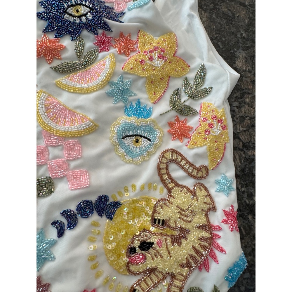$498 Oceanus The Label Sunny Snake White Beaded One Piece Swimsuit SW018 L NEW - Picture 8 of 12